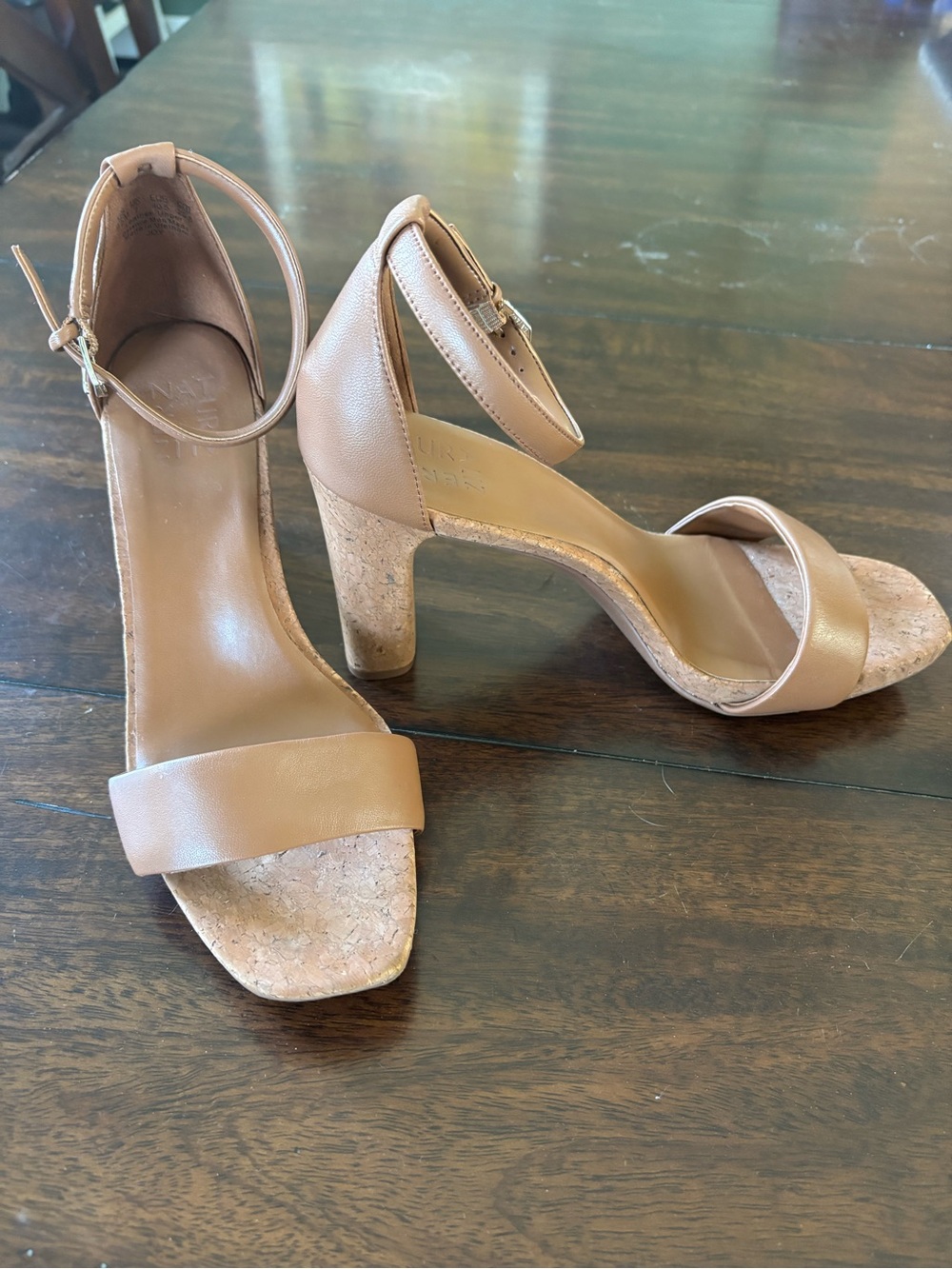Like New! Ankle-Strap Cork Block Heel Sandals - medium brown